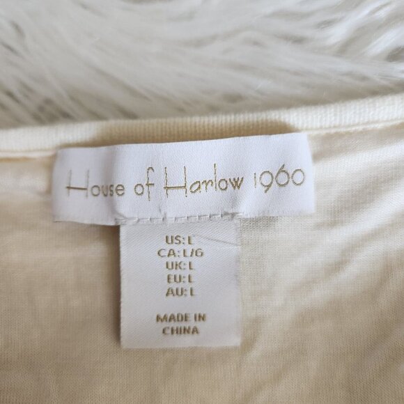 House of Harlow 1960 Cream Knit Ruffle Midi Dress Size Large Square Neck Flutter - Picture 3 of 15